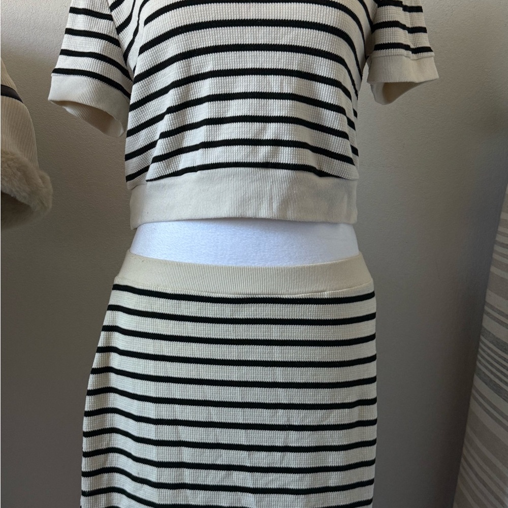 Striped Knit Midi Skirt in Cream and Black